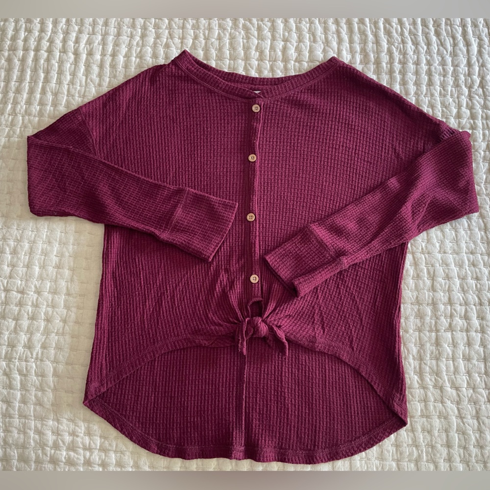Old Navy girls waffle knit top, faux button down, tie front, size Large (10-12)